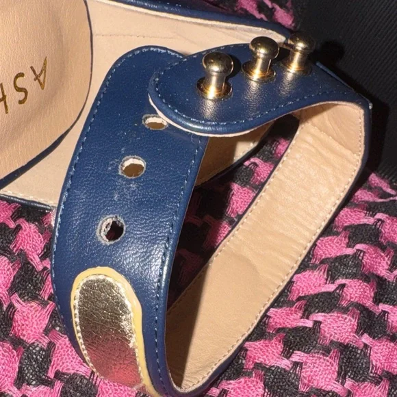 ASHRO Navy Blue Gold Shoes Womens Size 9 Chunky Heels Church Fancy Granny Style - Picture 10 of 13